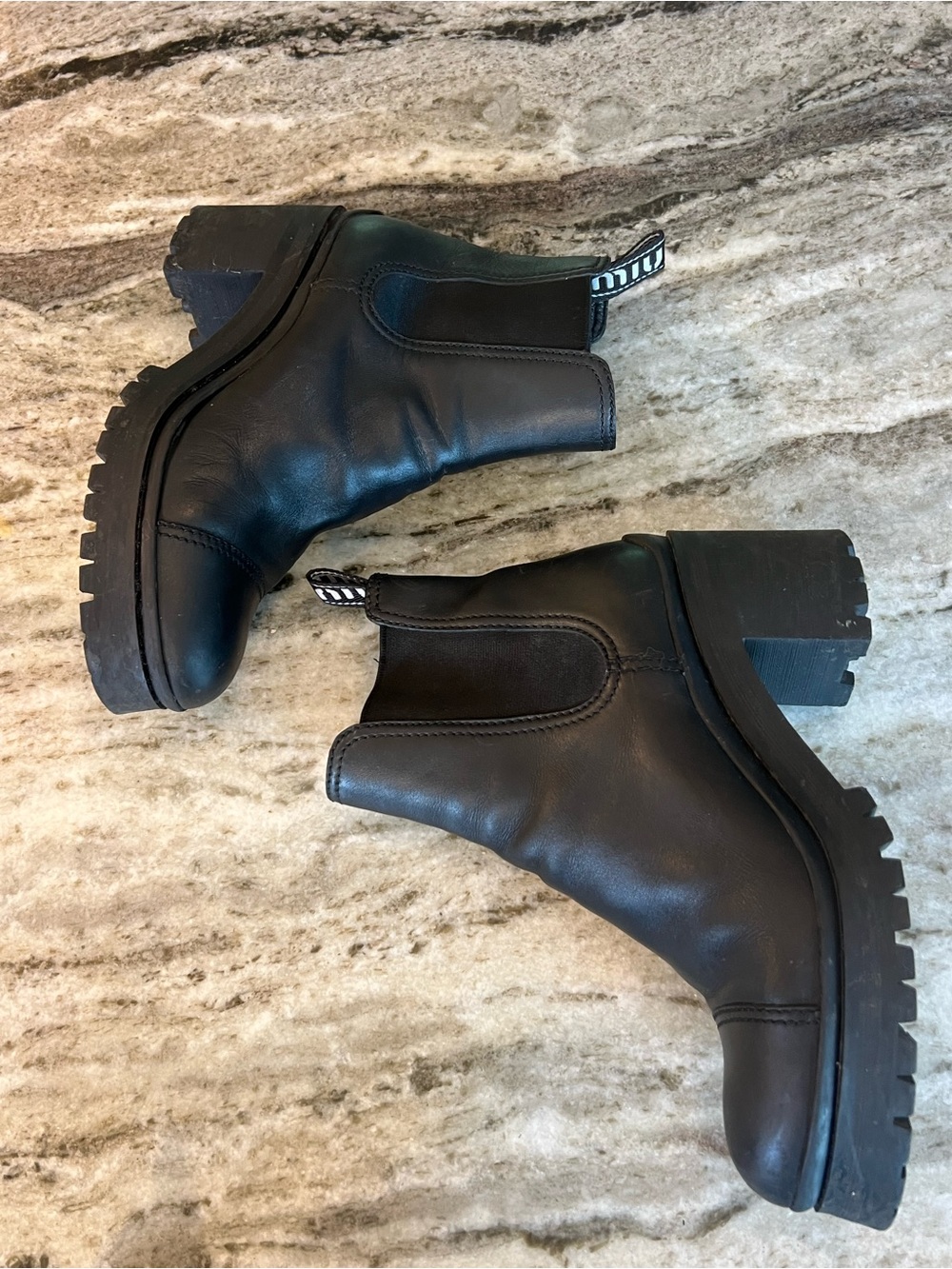 Miu Miu Black Leather Lug-Sole Chelsea Ankle Boots